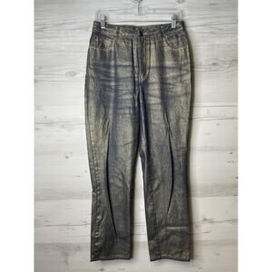 Newport News Jeanology Jeans Womens 8 Gold Metallic Straight Leg Denim Pants